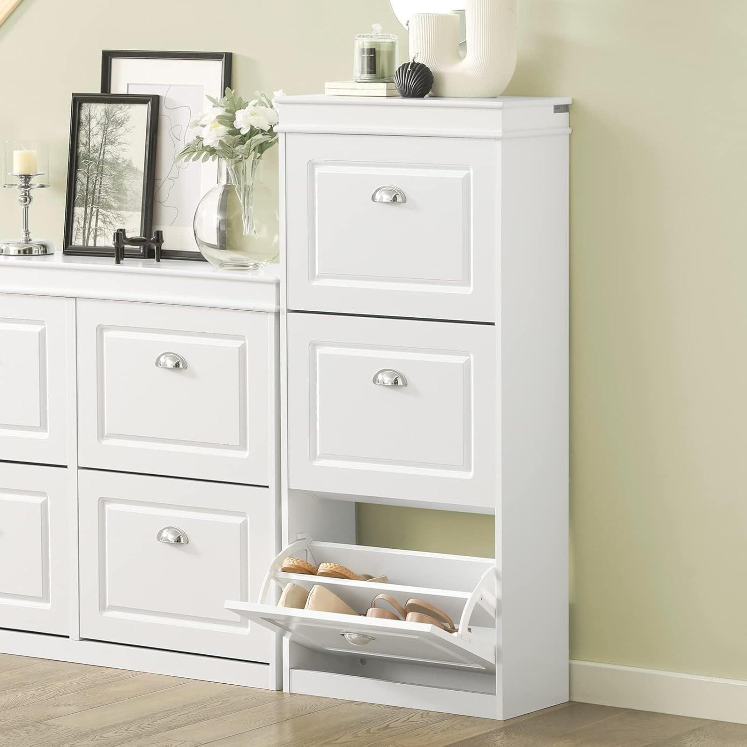 3 Drawer Flip Door Shoe Cabinet Slim Storage Unit 53x24x117 cm Black