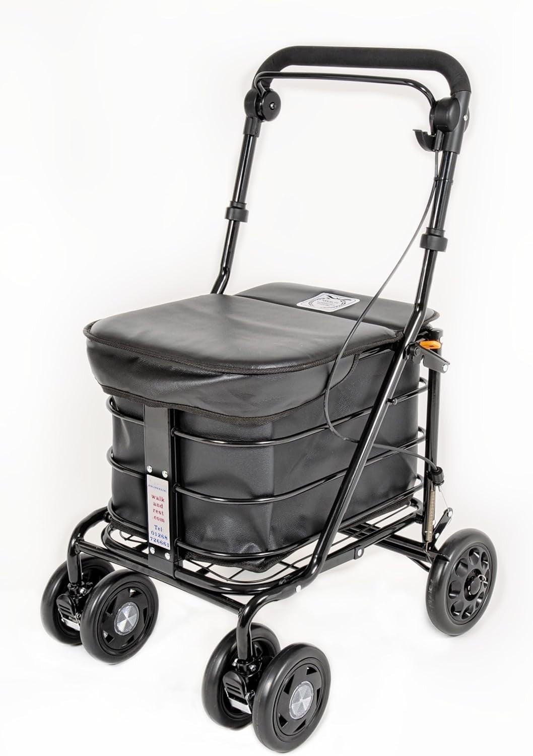 Folding 6 Wheel Mobility Shopping Trolley With Seat Handbrake Black