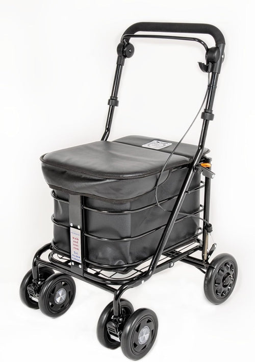 Folding 6 Wheel Mobility Shopping Trolley With Seat Handbrake Black