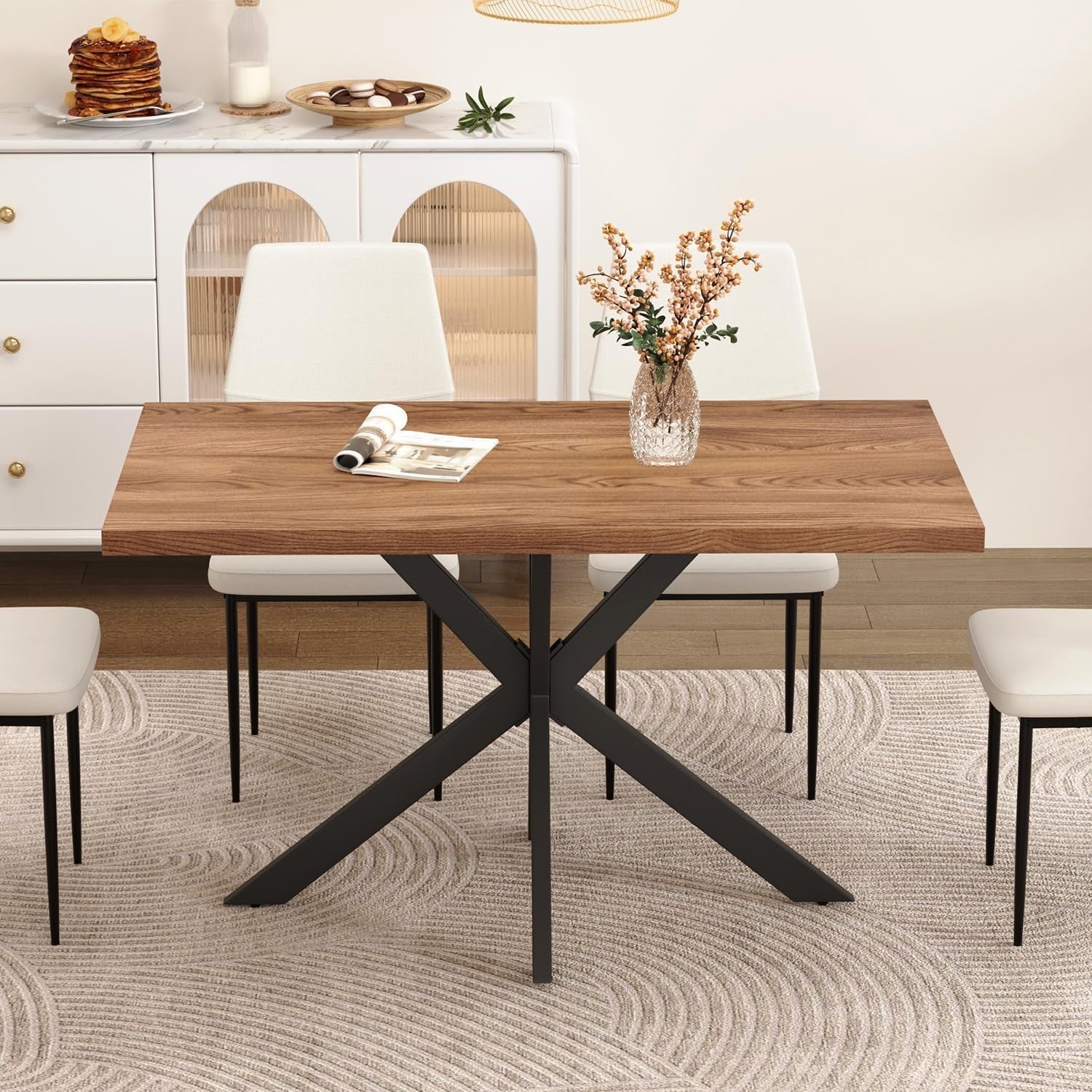 Rustic Industrial Dining Table Wood Top Black Metal Legs 120cm Modern