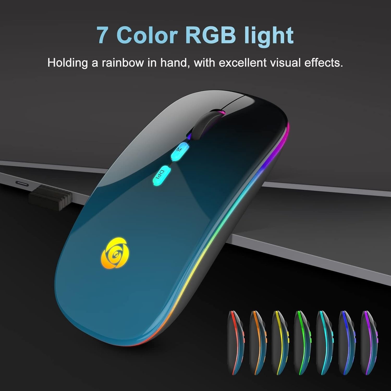 Wireless Bluetooth Mouse Rechargeable Silent RGB Type-C Blue