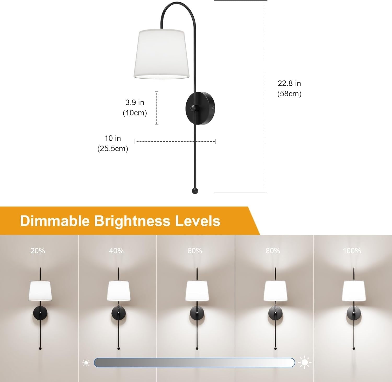 Wireless Wall Lights Rechargeable LED Dimmable Remote Control Sconce Light