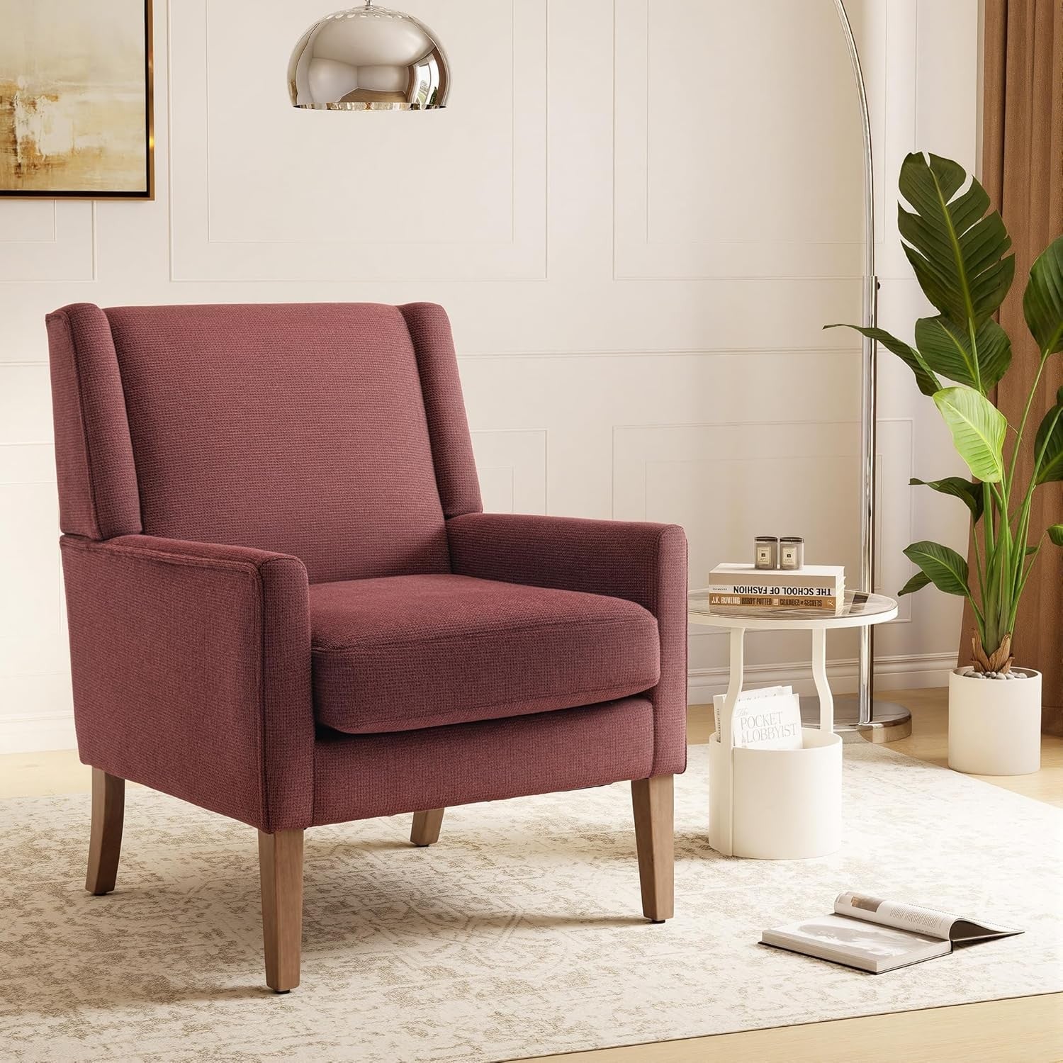 Red Wingback Accent Armchair Upholstered Lounge Wood Legs