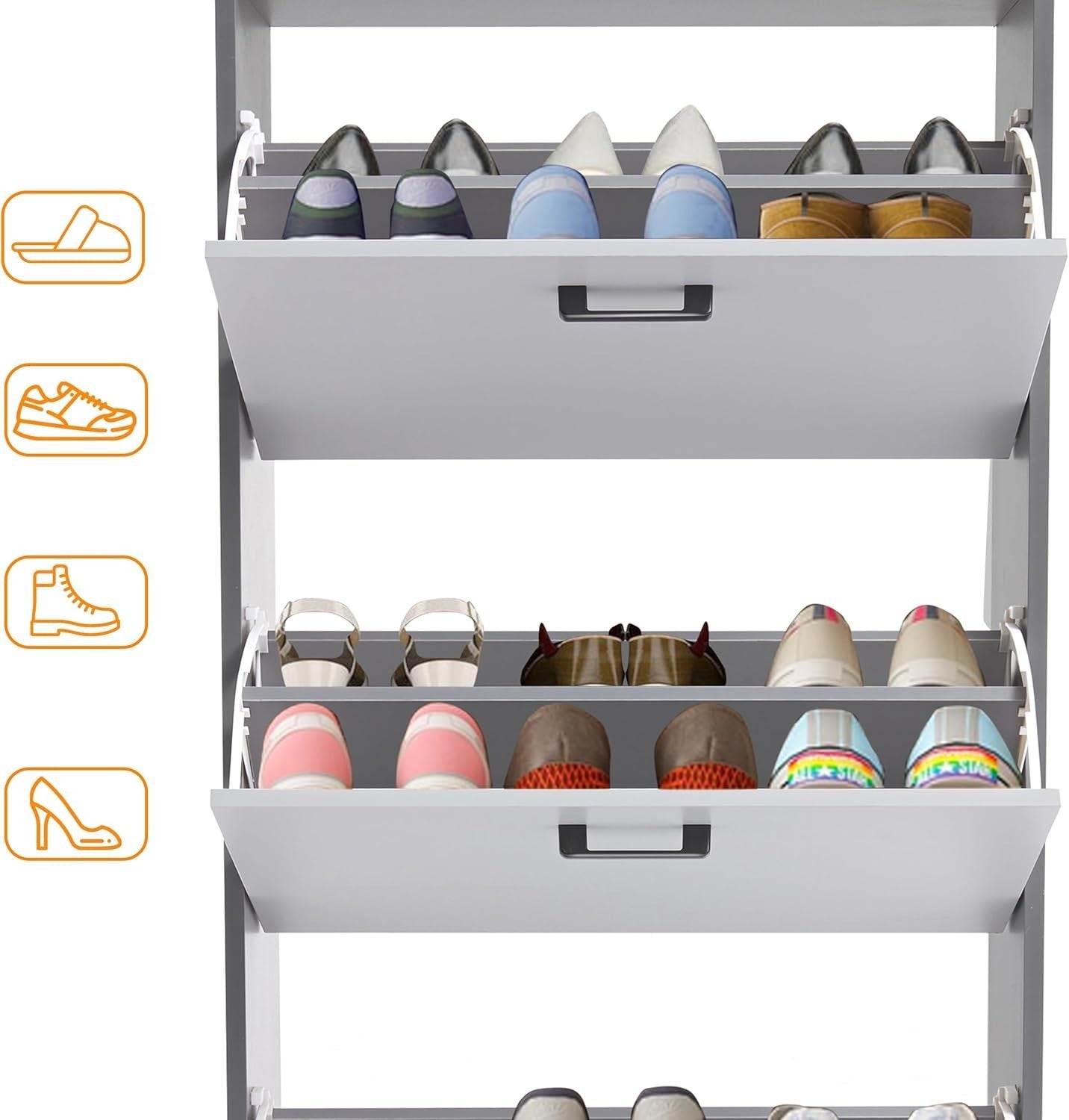 3 Drawer Shoe Storage Cabinet Grey Slim Pull Down Organiser Hallway Unit