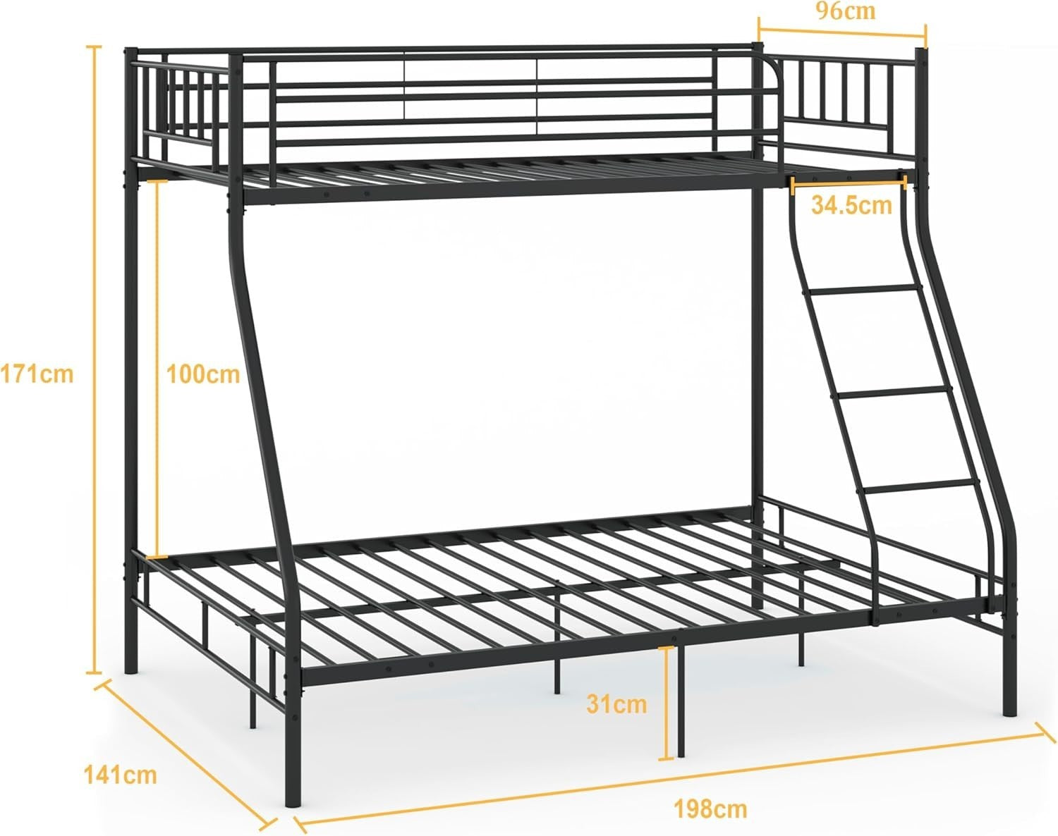 Triple Bunk Bed Frame Metal 3ft Single Over Double Space Saver Kids Adult