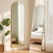 Full Length Arch Mirror 152x42cm Golden Frame Tempered Glass Free Standing