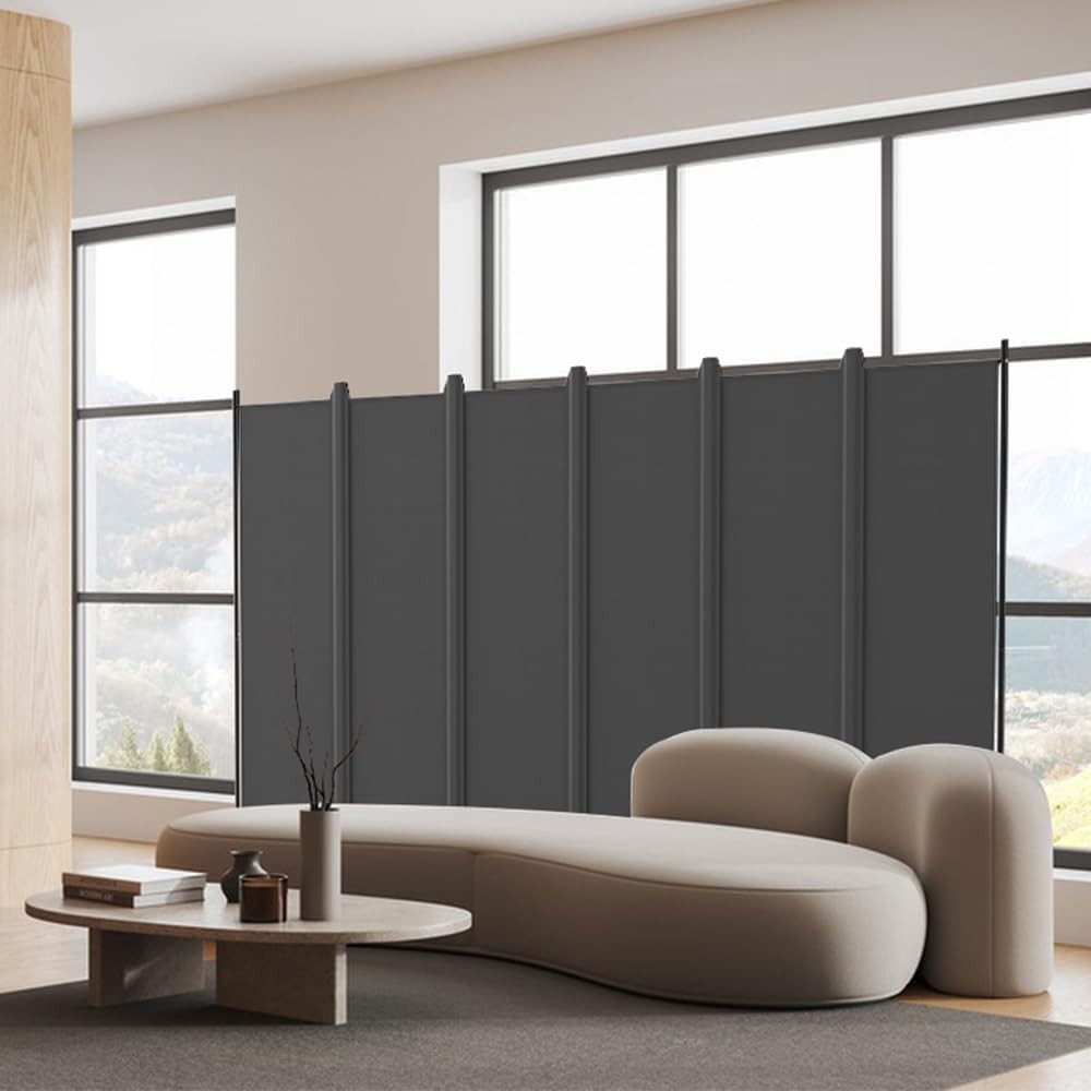 6 Panel Room Divider Folding Privacy Screen with Lockable Wheels – Large Grey Po