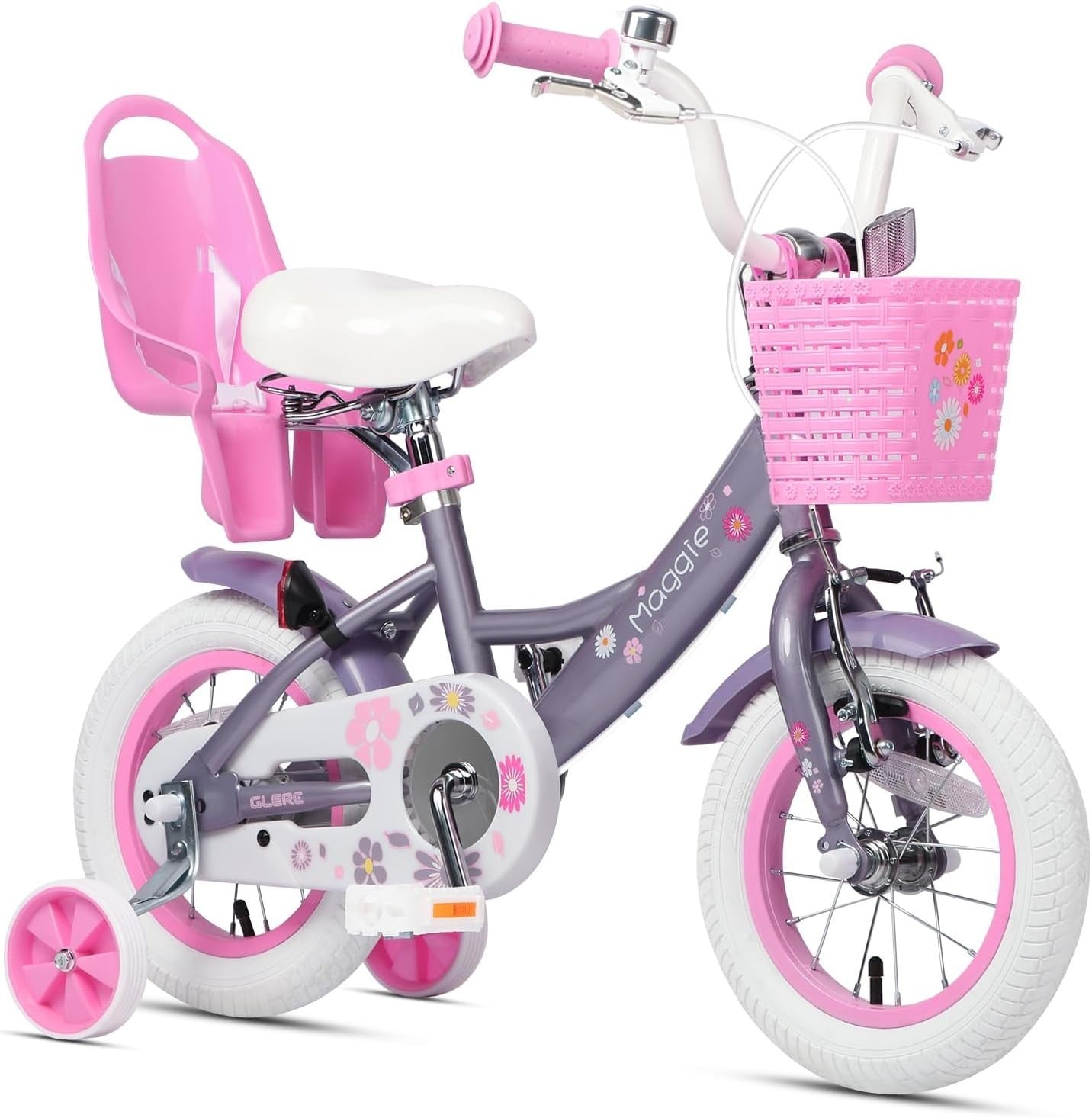 12 Inch Girls Bike Purple Kids Bicycle Basket Doll Seat Training Wheels