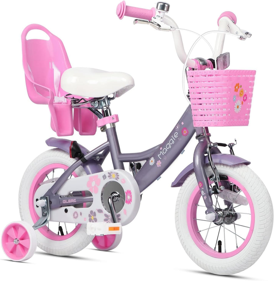 12 Inch Girls Bike Purple Kids Bicycle Basket Doll Seat Training Wheels