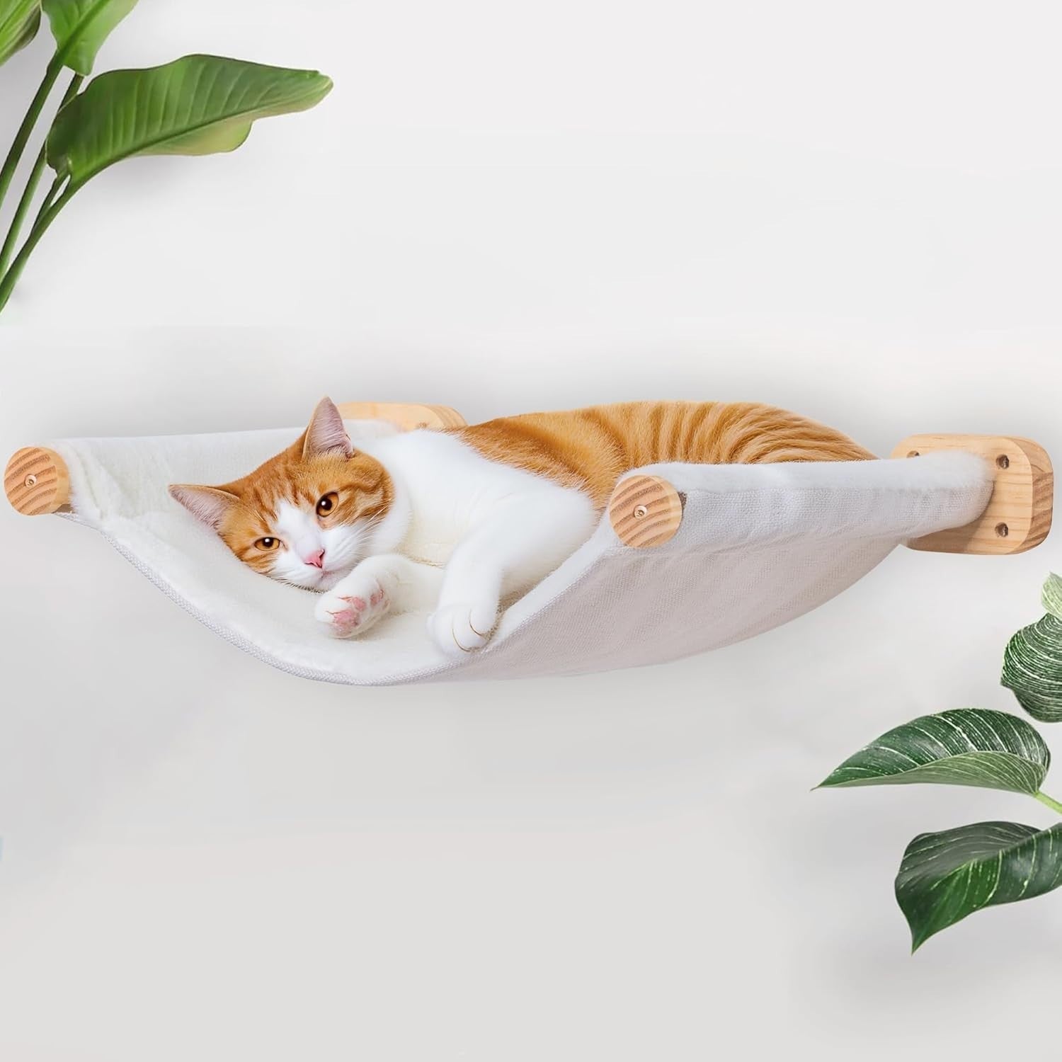 Wall Mounted Cat Hammock Bed Wooden Shelf Dual Fabric Cat Perch