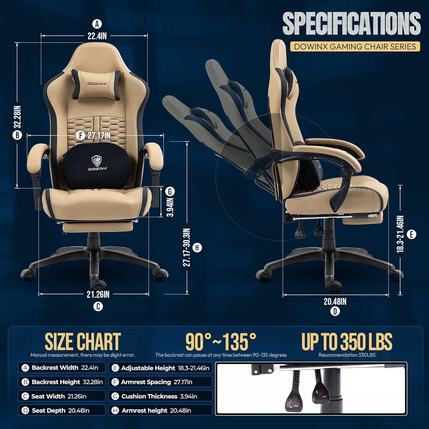 Gaming Chair Heated Massage Recliner w/ Footrest 150kg