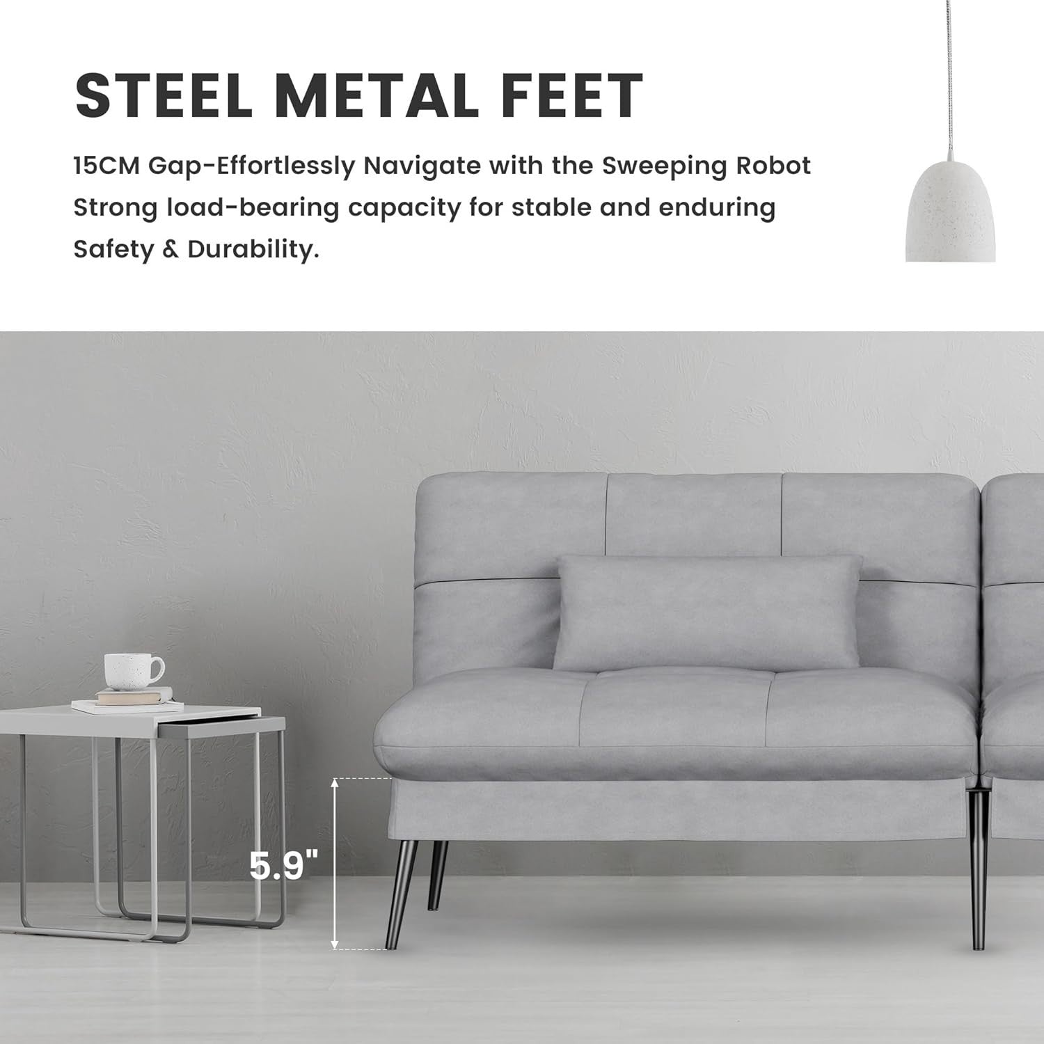 3 Seater Grey Sofa Bed Fabric Futon Couch Adjustable Back Guest Room