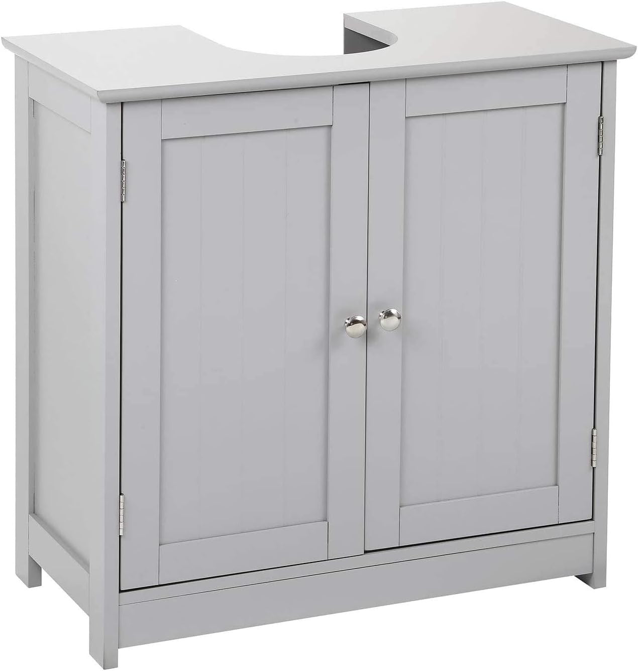 Grey Wooden Under Sink Bathroom Cabinet with Double Doors & Storage Shelf