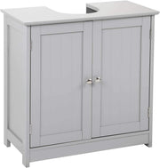Grey Wooden Under Sink Bathroom Cabinet with Double Doors & Storage Shelf