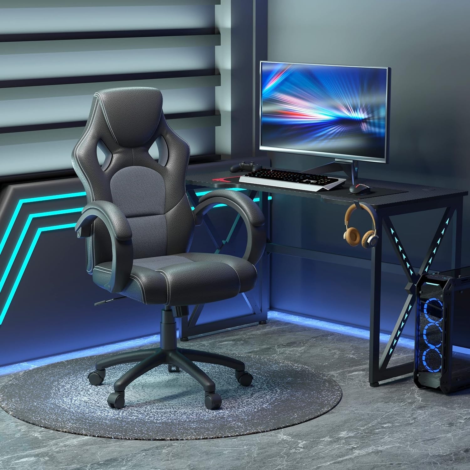 Gaming Chair Racing Style Swivel Faux Leather Desk Chair