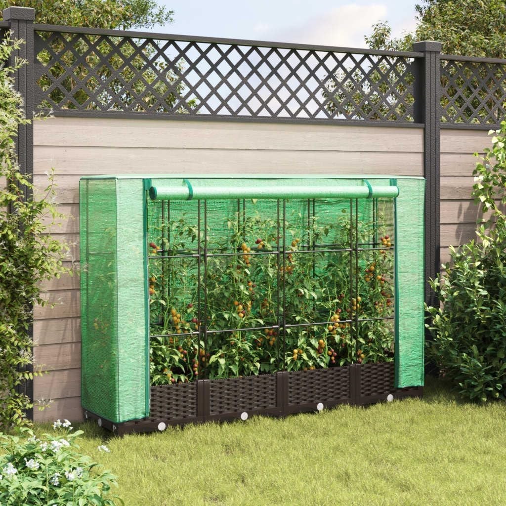 Large Rattan Look Garden Planter with Greenhouse Cover – 160x40x23cm