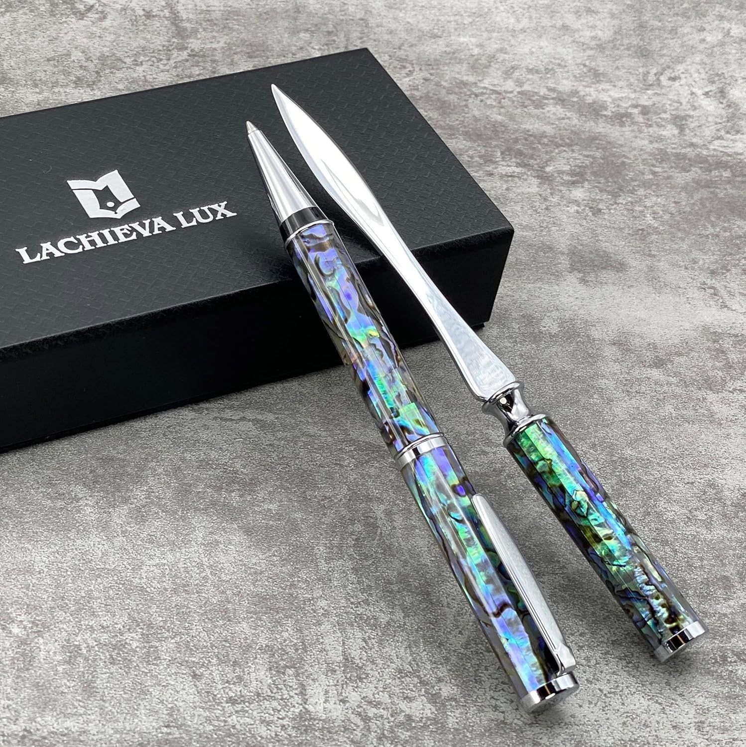 Luxury Blue Abalone Shell Ballpoint Pen & Letter Opener Gift Set