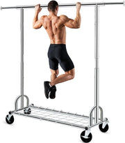 238KG Heavy Duty Extendable Clothes Rail with Wheels – Silver