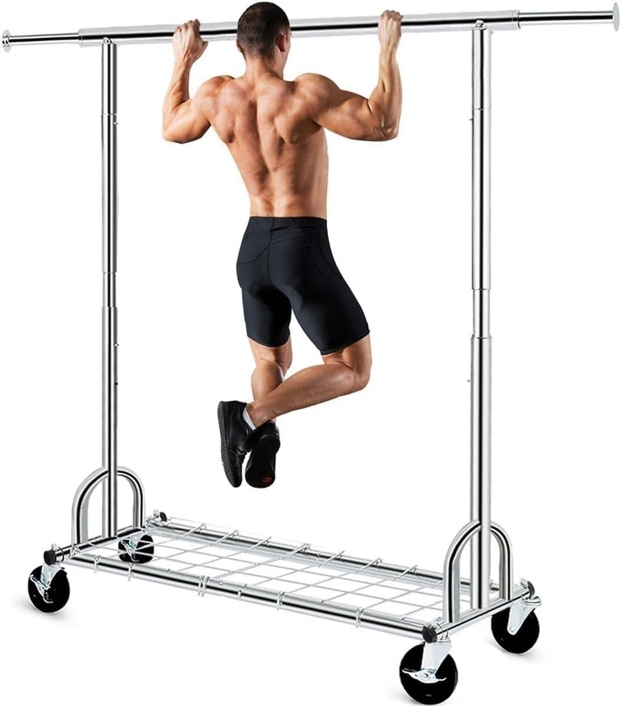 238KG Heavy Duty Extendable Clothes Rail with Wheels – Silver