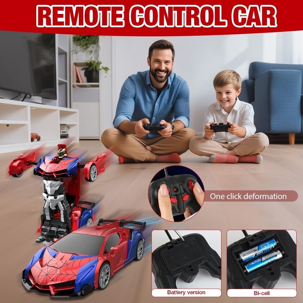 2-in-1 RC Spider Car & Robot for Kids, 1:18 Drift Toy w/ 360° Spins