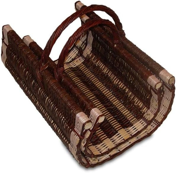 Wicker Log Basket with Handle for Indoor Wood Storage, Rustic Fireplace Holder