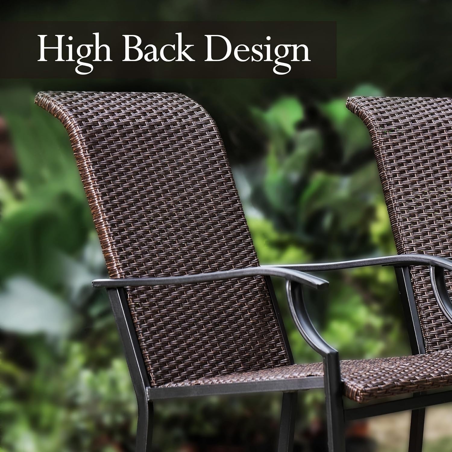 High Back Outdoor Rattan Dining Chairs Set of 2 Weatherproof Patio Seating