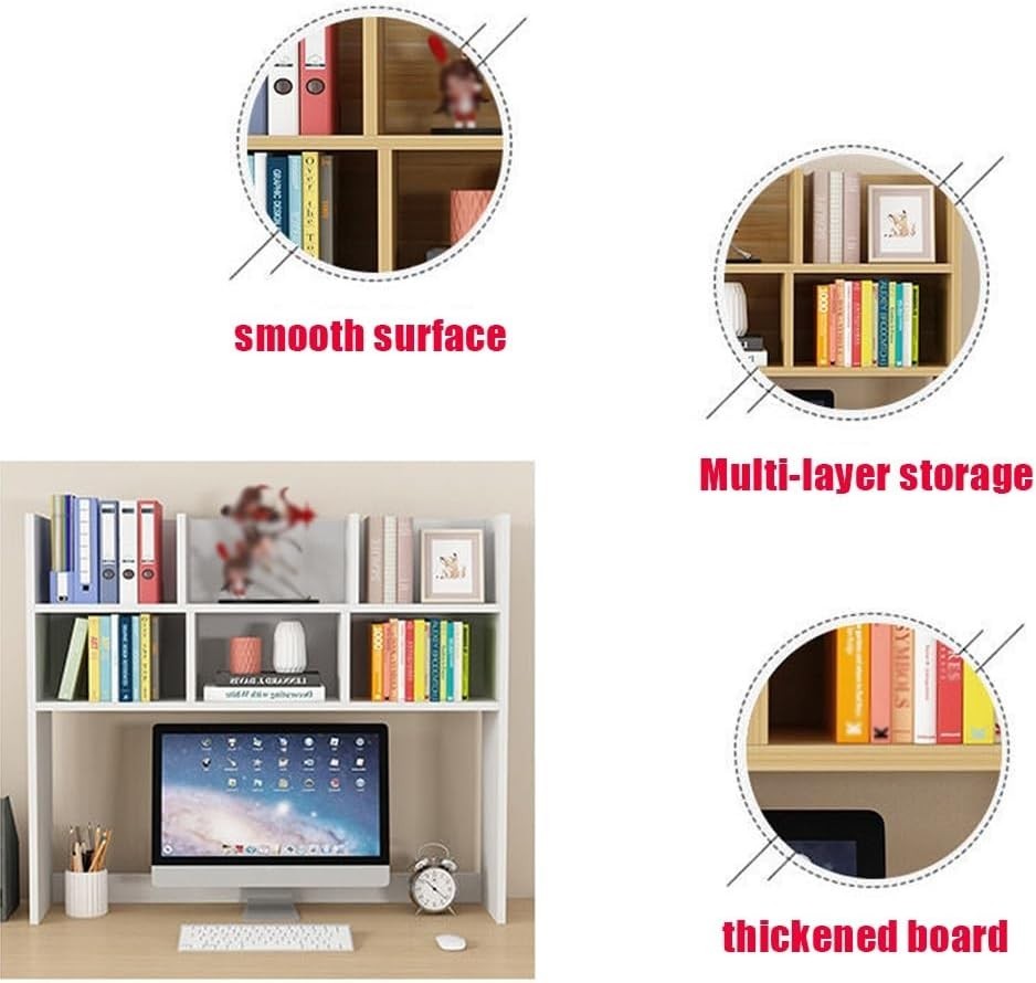 White 7-Cubby Desk Hutch Organizer Desktop Bookshelf for Dorm Office 80×20×80cm