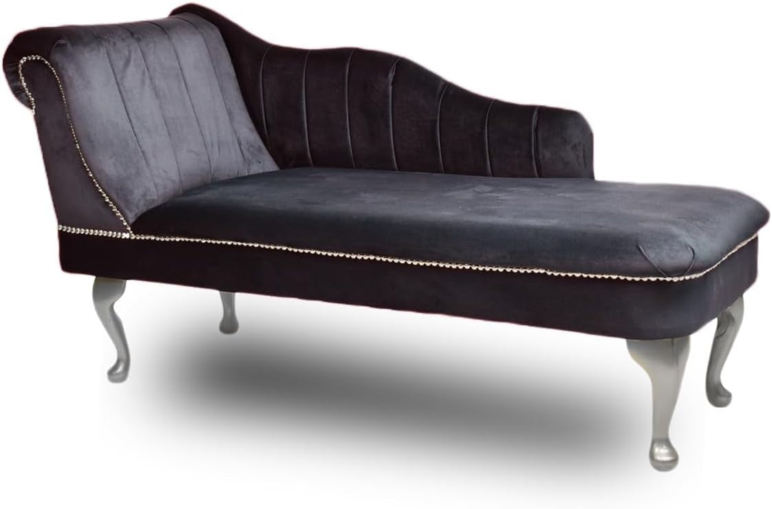 Velvet Chaise Lounge Left Hand Tufted Accent Sofa Chair Grey 133cm