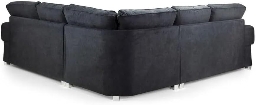Black Fabric Scatter Back Corner Sofa Modern L Shape 5 Seater