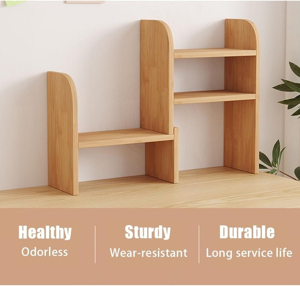 Adjustable Wooden Desktop Bookshelf Organizer | Countertop Storage Hutch 33–61cm