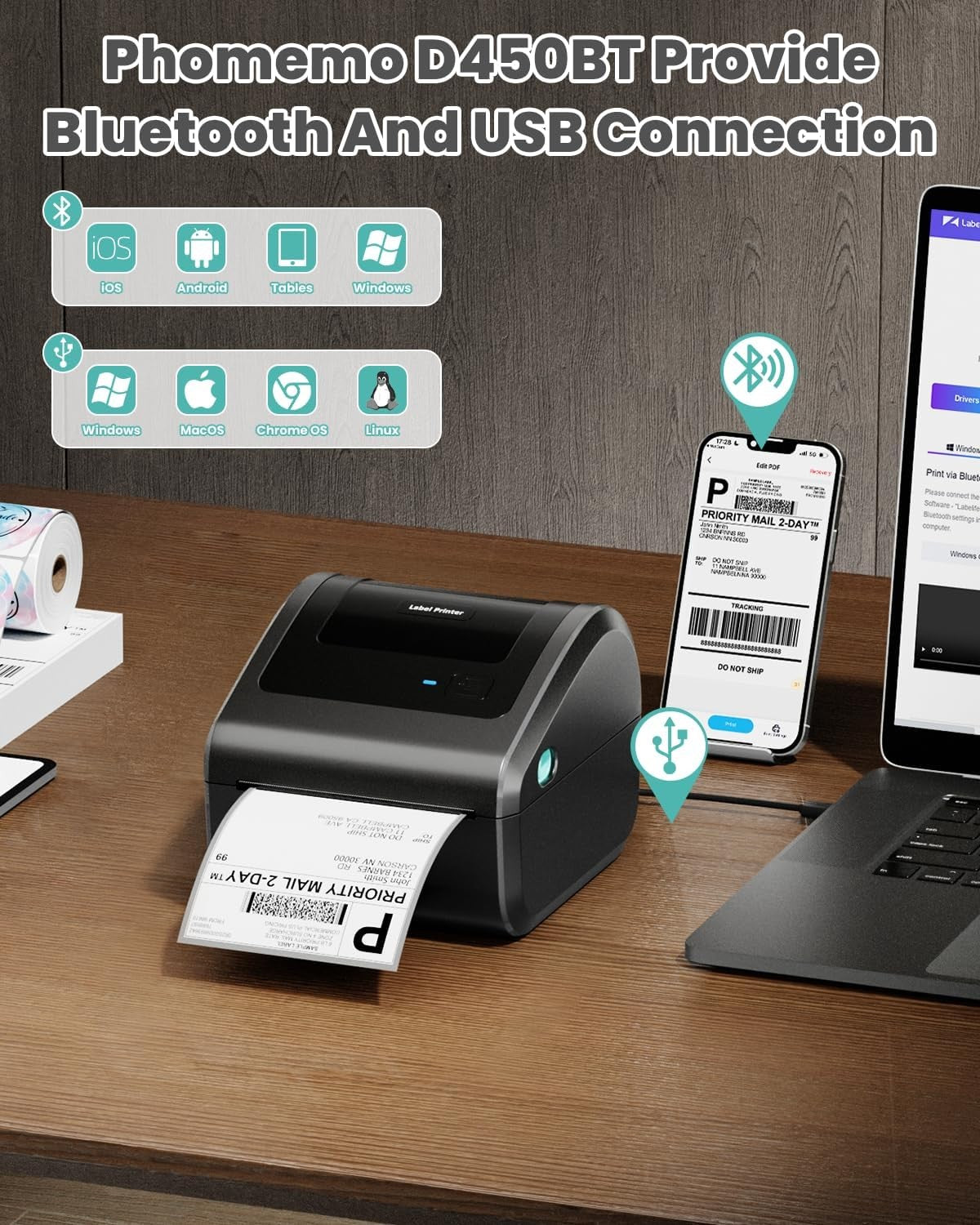 4x6 Thermal Label Printer – Bluetooth Shipping Label Machine