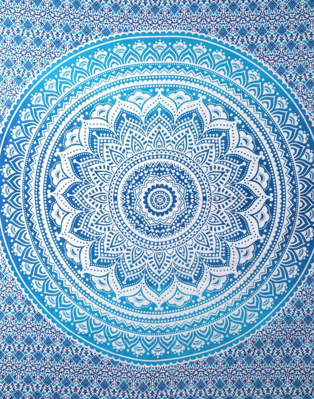 Blue Ombre Cotton Tapestry 127x152cm Boho Wall Hanging Decor