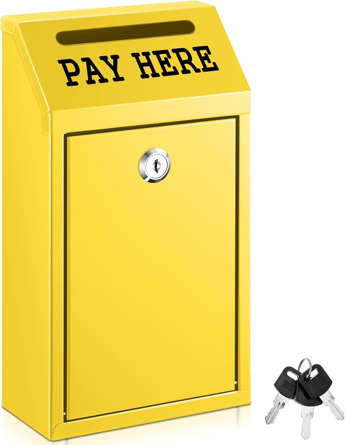 Lockable Donation Box Cash Collection Box Wall Mount Pay Here Yellow