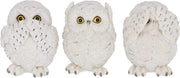 Three Wise Owl Figurines Resin 8cm White Ornament Set Cute Home Gift Decor