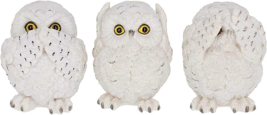Three Wise Owl Figurines Resin 8cm White Ornament Set Cute Home Gift Decor