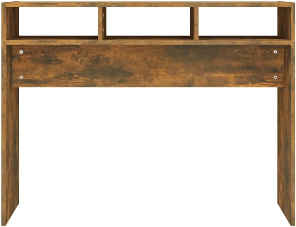 Smoked  Modern Console Table with Storage Shelves - Compact, Stylish Home Desk
