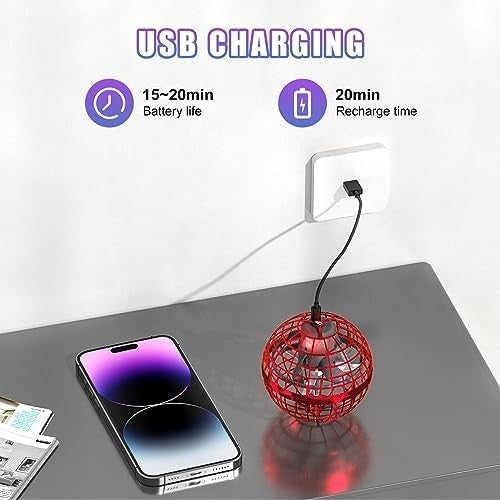 Flying Ball Hover Toy for Kids Teens UFO Spinner RGB Light Mini Drone