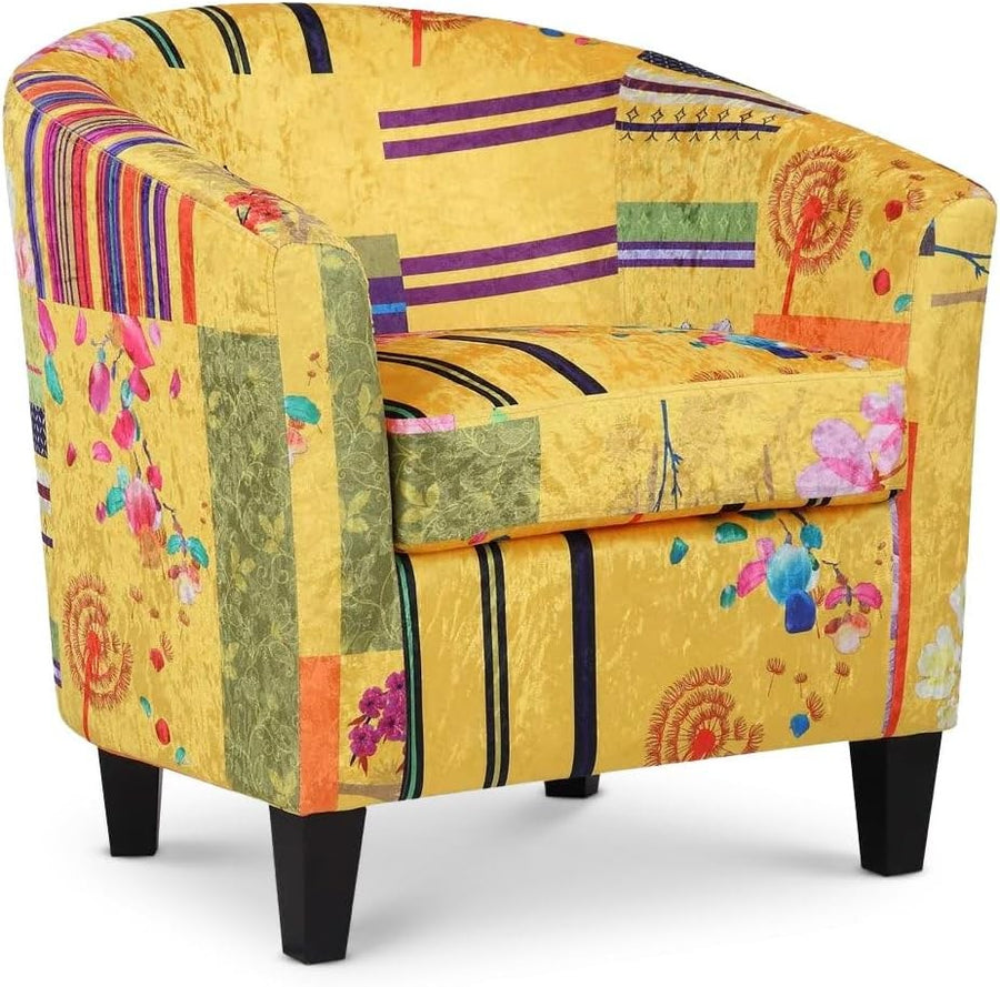 Gold Patchwork Accent Tub Chair Colourful Bucket Armchair