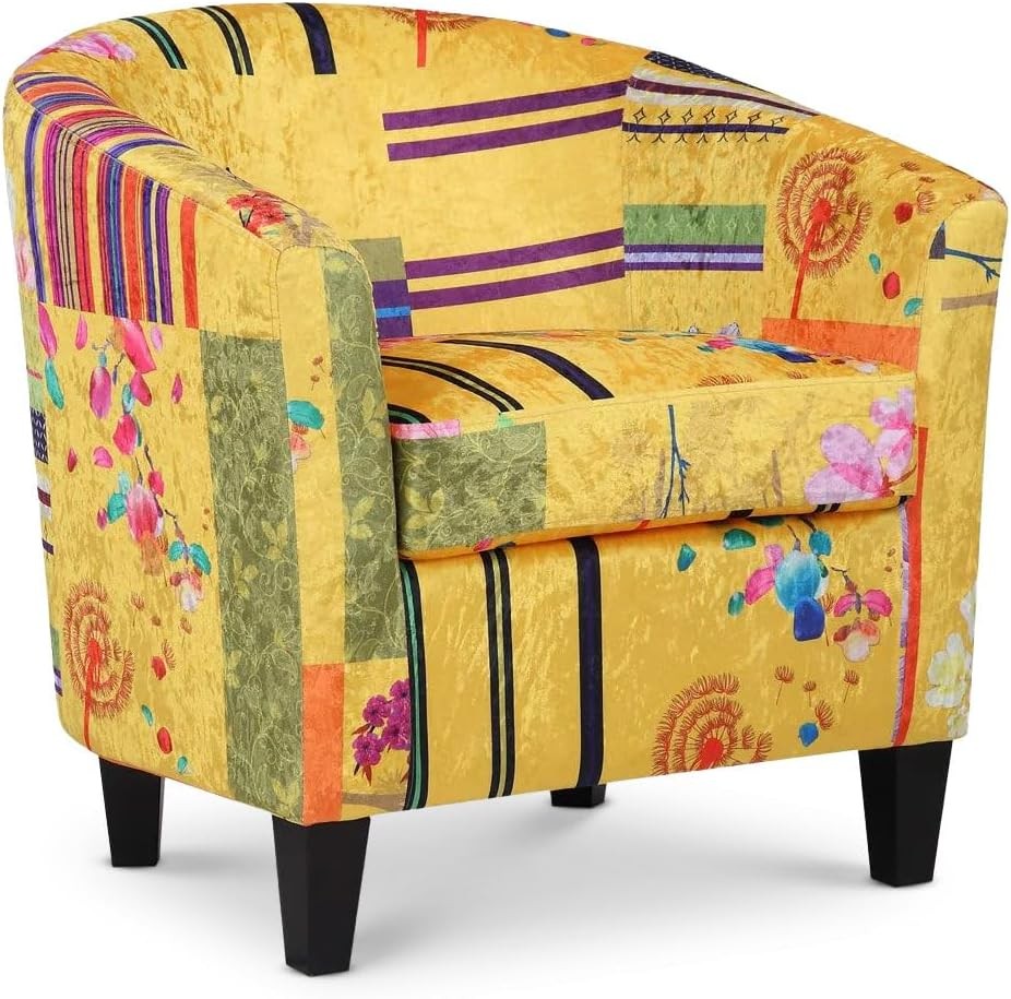 Gold Patchwork Accent Tub Chair Colourful Bucket Armchair
