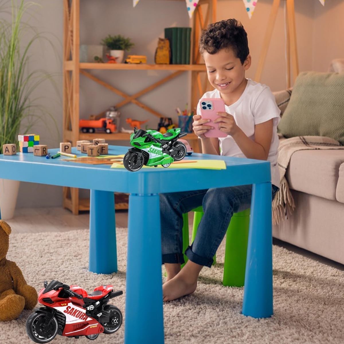 Realistic Kids Motorcycle Toy Set – Durable PVC, Friction-Powered, Ages 3+