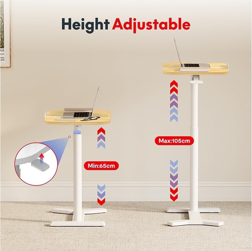 Adjustable Standing Overbed Desk Mobile Laptop Table Gas Lift 60x40cm