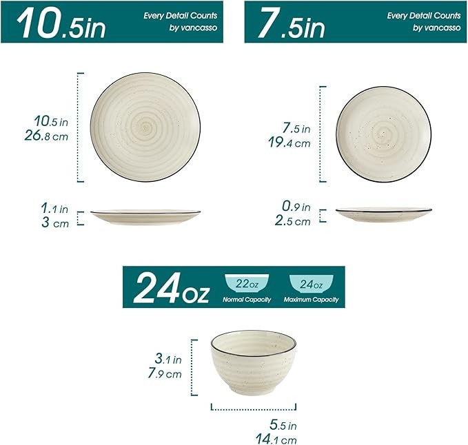 12 Piece Dinner Set for 4 Hand Painted Plates Bowls Ceramic Tableware