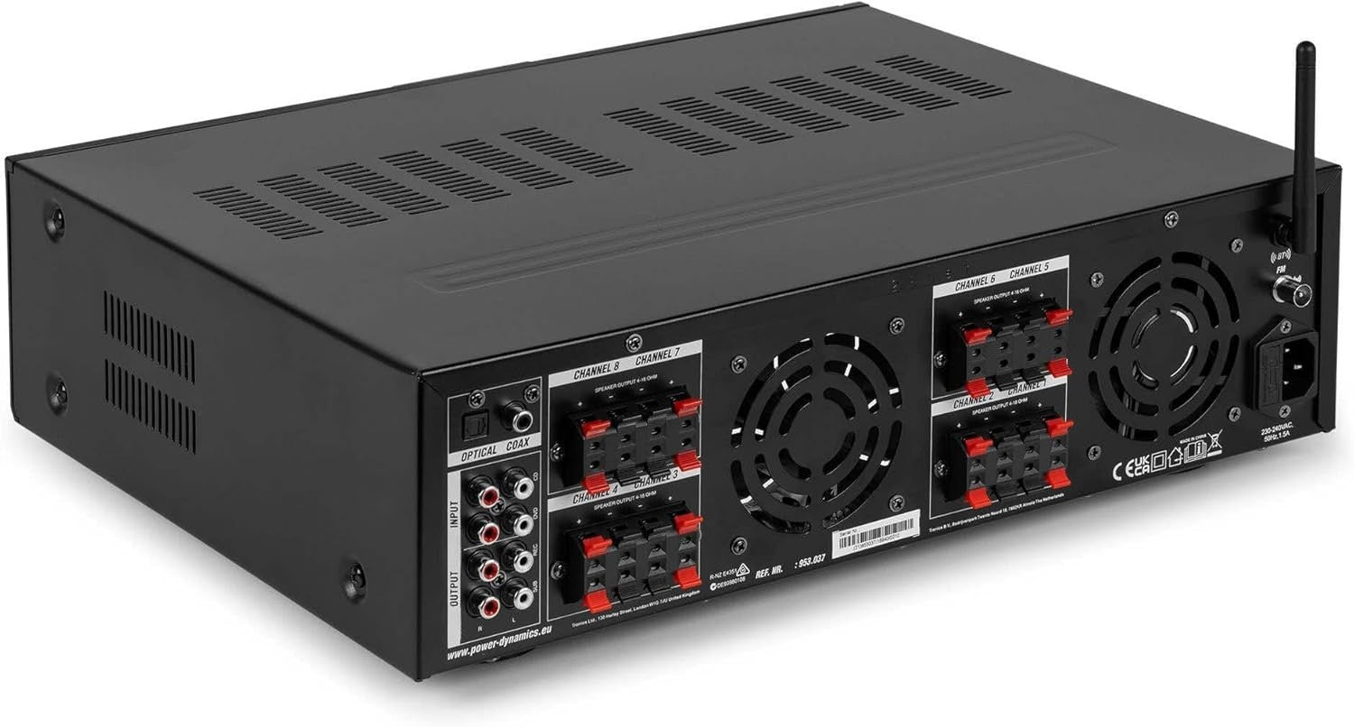 8 Zone Audio Amplifier 800W Multi Room Bluetooth USB FM