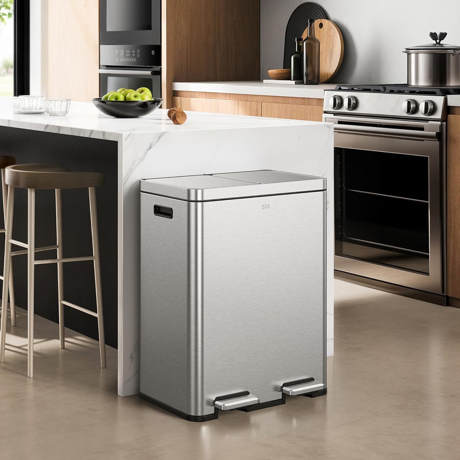 60L Dual Recycling Kitchen Bin 30L+30L Soft Close Pedal