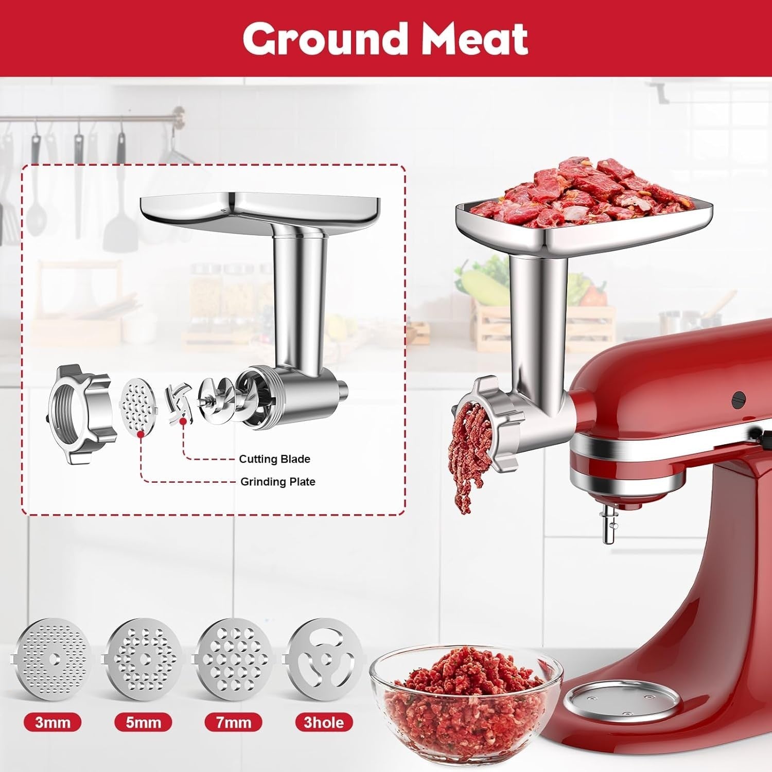 Meat Grinder Attachment Stand Mixer Sausage Stuffer 3 Tubes Metal