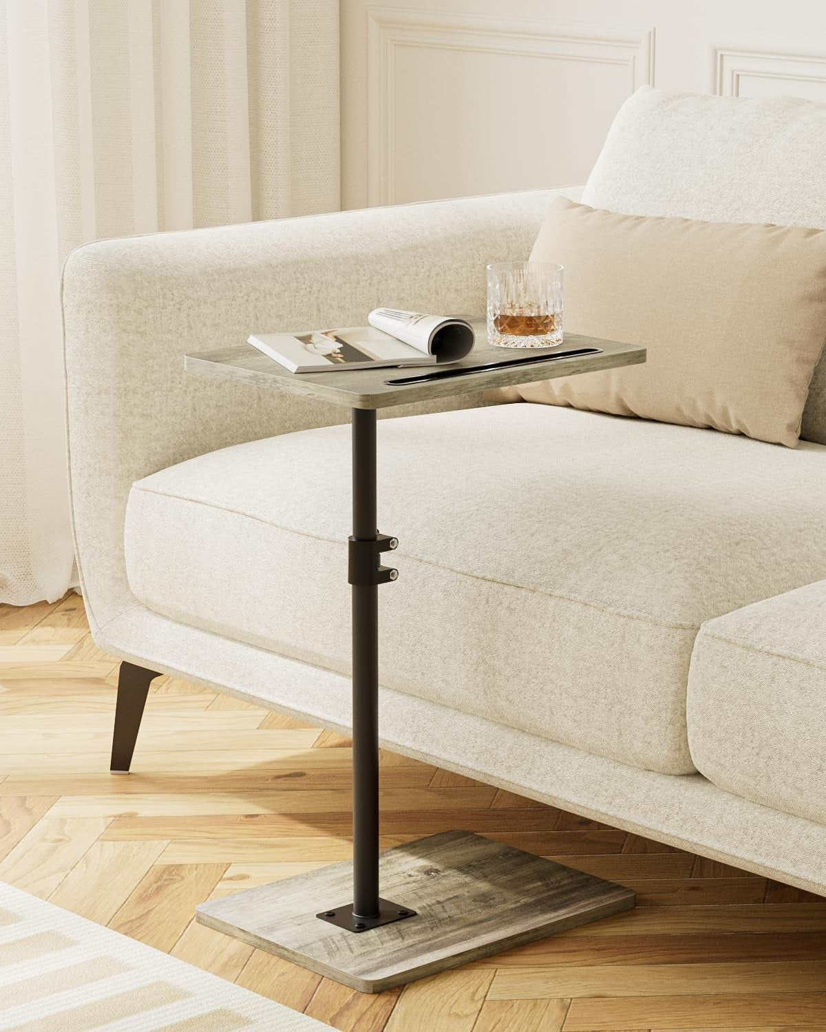Adjustable C-Shaped Swivel Side Table 40x30x(45-81)cm Grey Coffee Tray