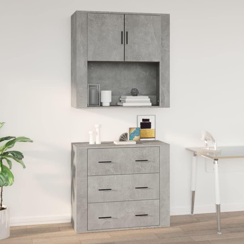 Concrete Grey Wall Cabinet with Ample Storage & Moisture-Resistant Finish