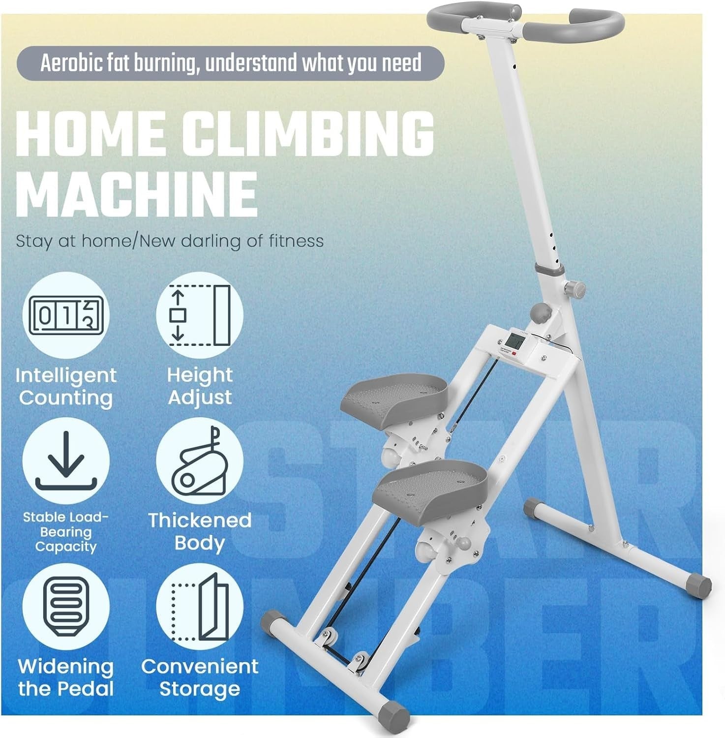 Vertical Stair Climber w/ LCD Monitor, Adjustable Pedals 265lb Capacity