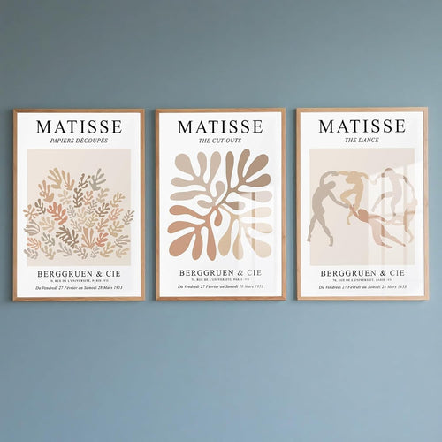 Abstract Neutral Wall Art Set of 3 Boho Matisse Style Prints Unframed 40x60cm