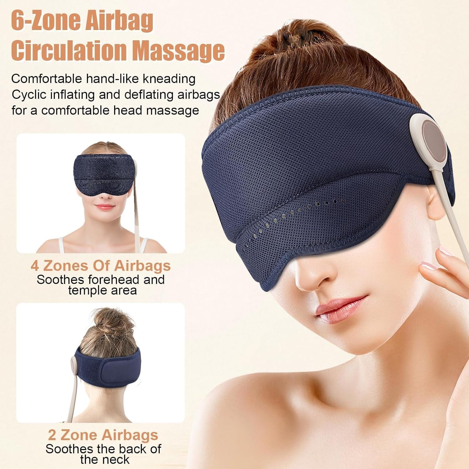 Heated Migraine Relief Head Massager Cap 360° Air Compression Sleep Aid